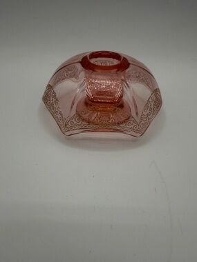 Pink Glass Decorative candle holder with Gold Filigree